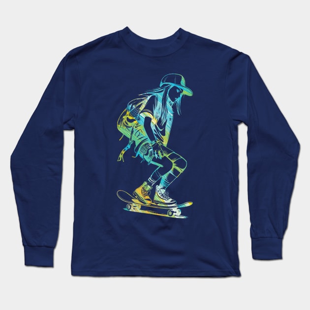 GIRL ON SKATEBOARD Long Sleeve T-Shirt by OssiesArt